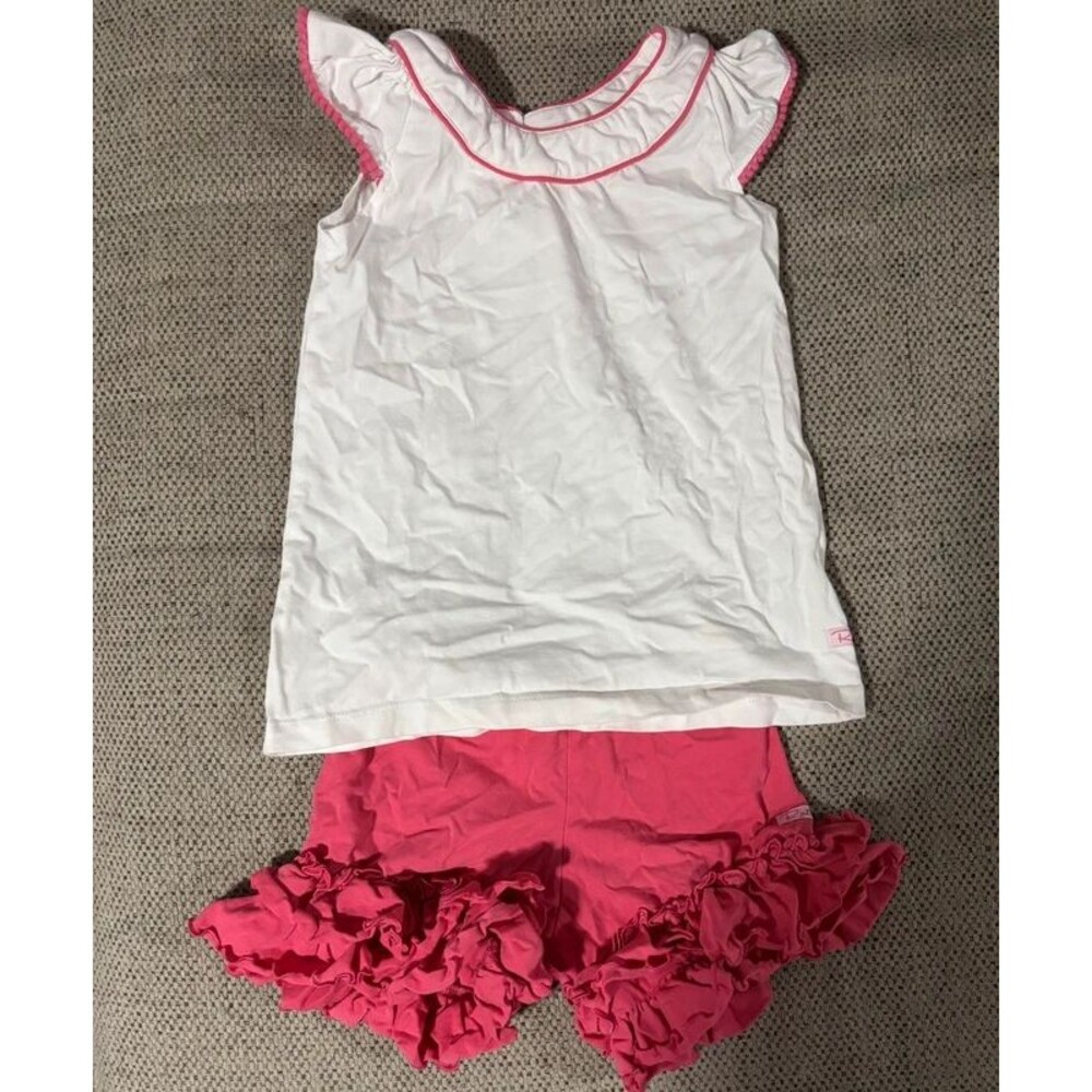 RuffleButts Girls Size 5 Pink Ruffle Shorts White Top 2 Piece Boutique Set